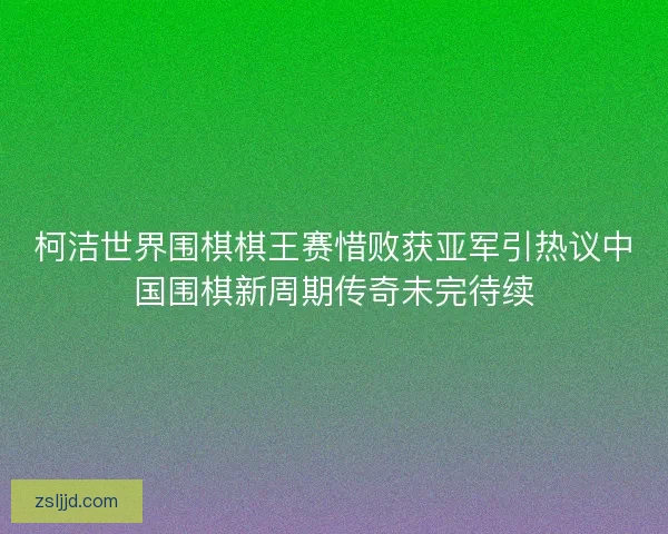柯洁世界围棋棋王赛惜败获亚军引热议中国围棋新周期传奇未完待续