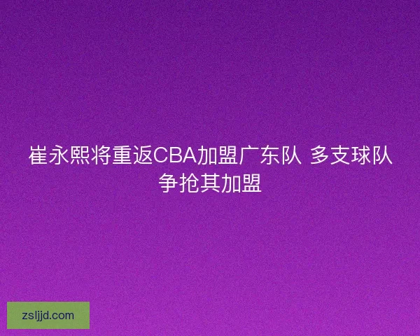 崔永熙将重返CBA加盟广东队 多支球队争抢其加盟