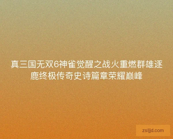 真三国无双6神雀觉醒之战火重燃群雄逐鹿终极传奇史诗篇章荣耀巅峰