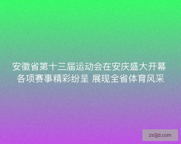 安徽省第十三届运动会在安庆盛大开幕 各项赛事精彩纷呈 展现全省体育风采